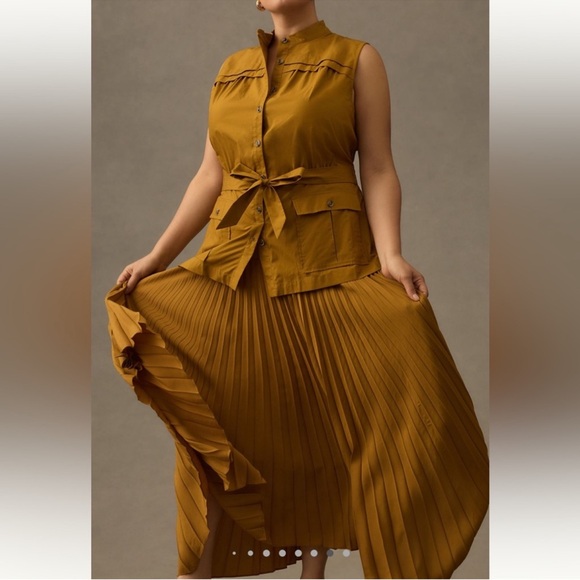 Anthropologie Sleeveless Vested Pleated
Midi Dress XL Utility Pockets Self Belt - Picture 9 of 16